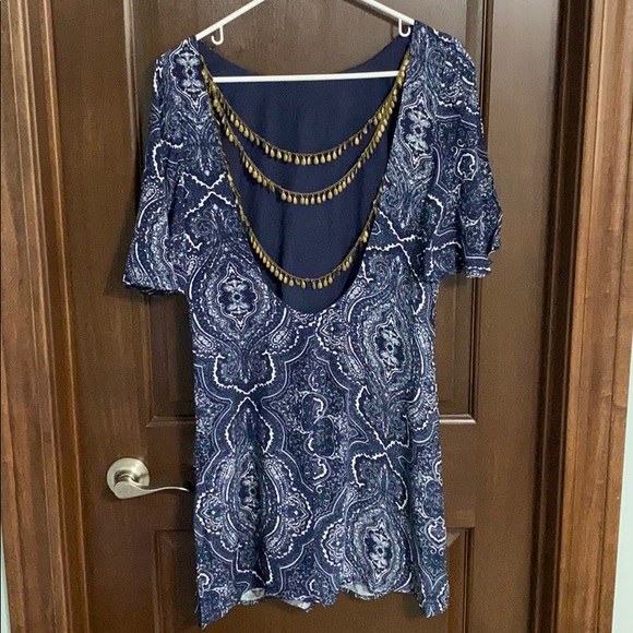Lulus Navy Paisley Chain Back Dress - Picture 2 of 5